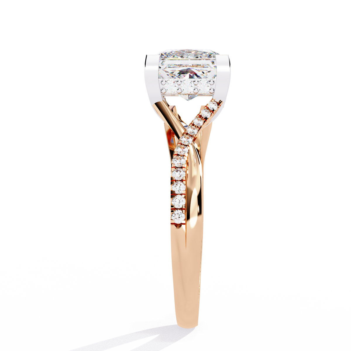 Princess Cut Split Shank Pave Lab Diamond Ring - View 9