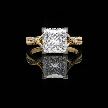 Princess Cut Split Shank Pave Lab Diamond Ring
