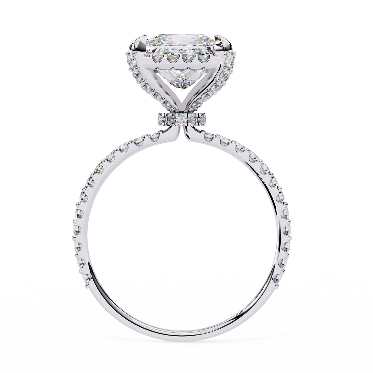 princess cut halo moissanite diamond ring with pave diamond band - view 7