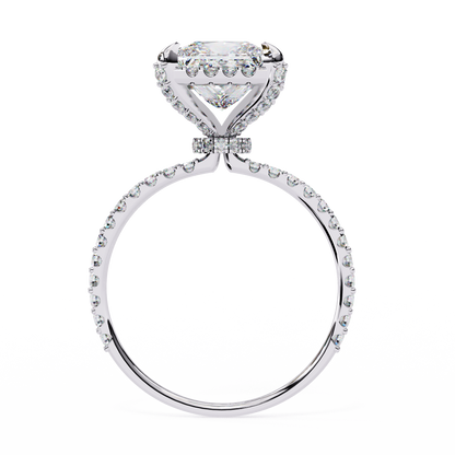 Princess Cut Halo Moissanite Diamond Ring with Pave Diamond Band - View 7