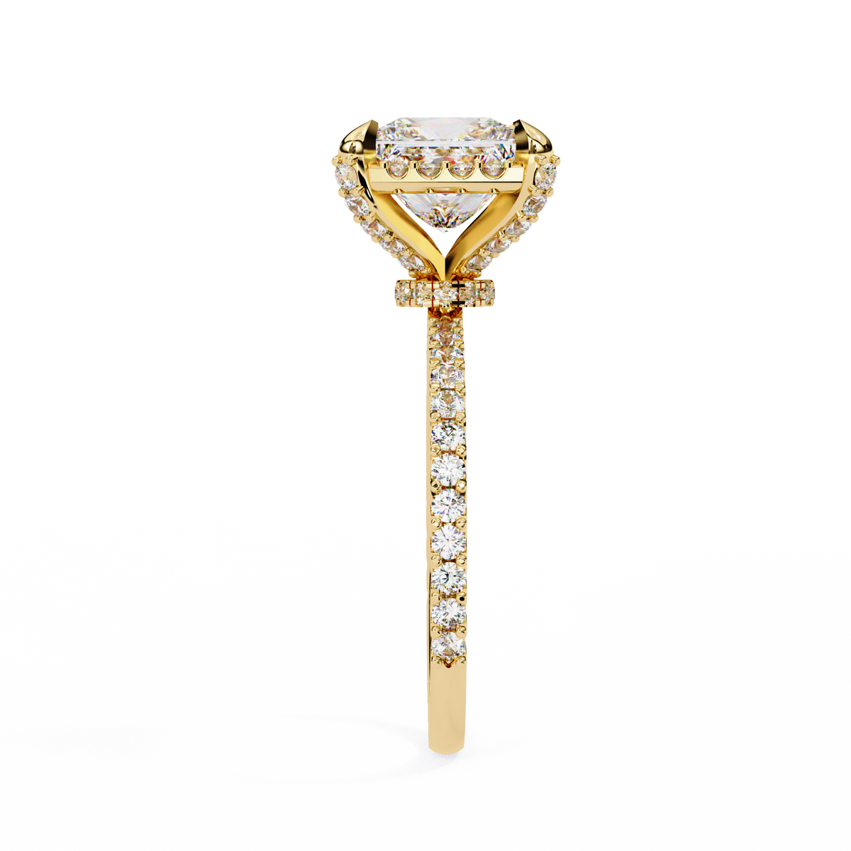 Princess Cut Halo Moissanite Diamond Ring with Pave Diamond Band - View 3