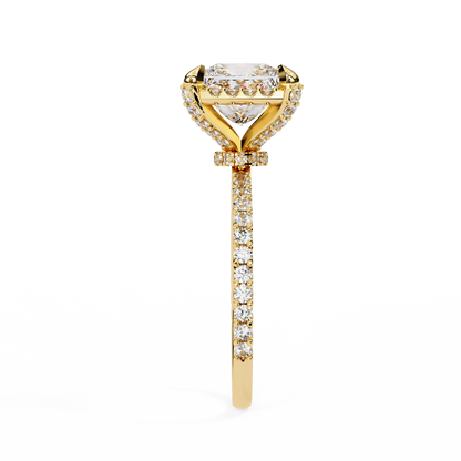 Princess Cut Halo Moissanite Diamond Ring with Pave Diamond Band - View 3