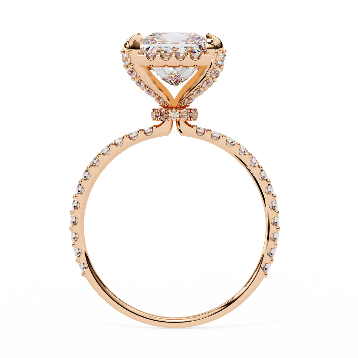 princess cut halo moissanite diamond ring with pave diamond band - view 5