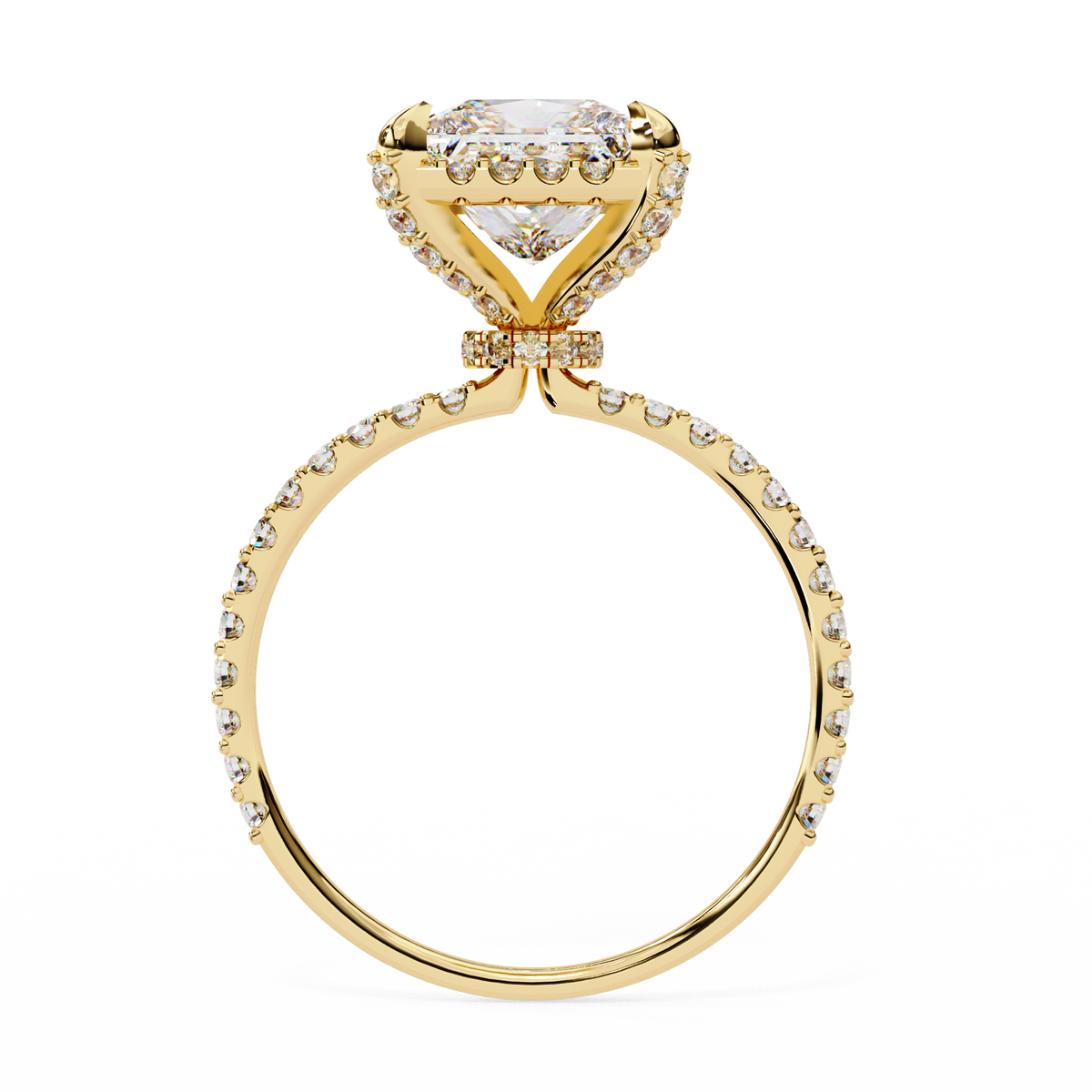 Princess Cut Halo Moissanite Diamond Ring with Pave Diamond Band - View 6
