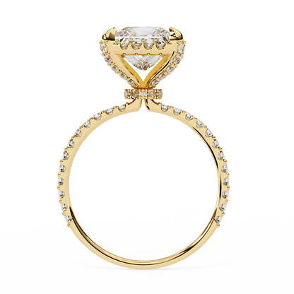 Princess Cut Halo Moissanite Diamond Ring with Pave Diamond Band - View 6