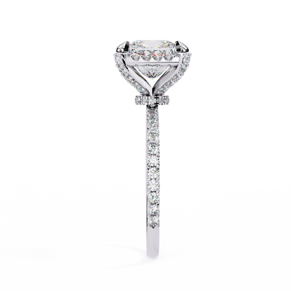 Princess Cut Halo Moissanite Diamond Ring with Pave Diamond Band - View 2