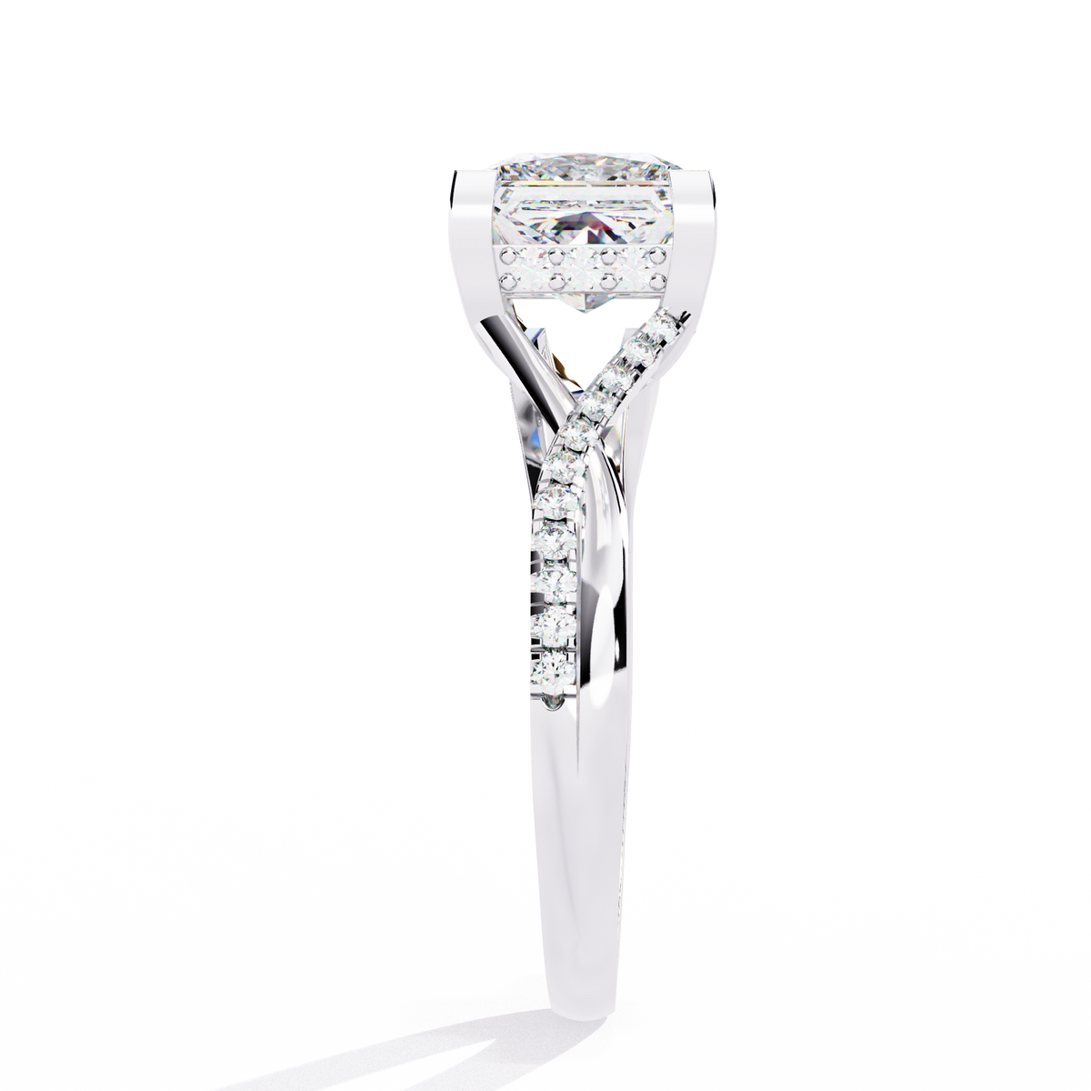 princess cut split shank pave lab diamond ring - view 10