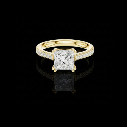 Princess Cut Moissanite Diamond Double Pave Solitaire Engagement Ring