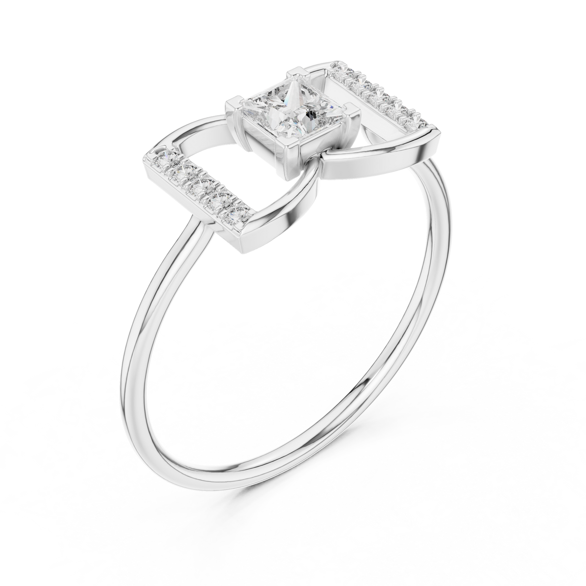 princess cut geometric pave split shank lab diamond ring - view 6