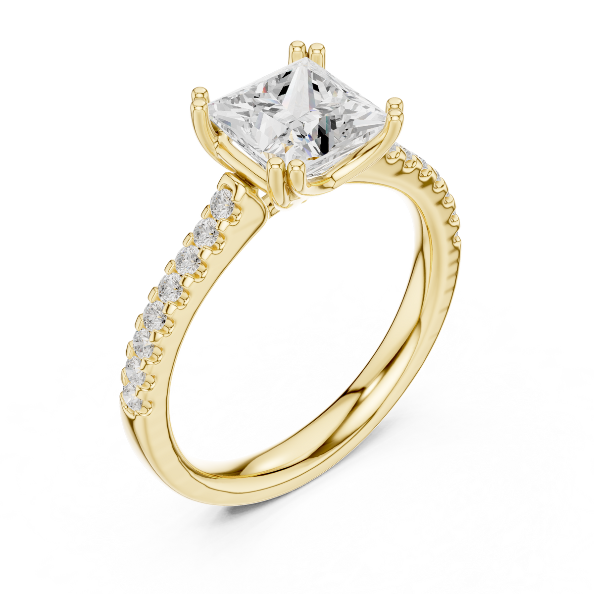 princess cut moissanite diamond double pave solitaire engagement ring - view 4