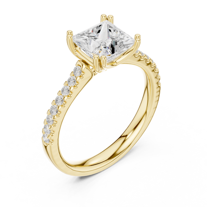 Princess Cut Moissanite Diamond Double Pave Solitaire Engagement Ring - View 4