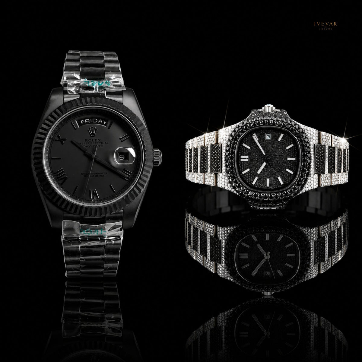 Black Diamond-Inspired Watch Duo – Premium Stainless Steel Statement Timepieces