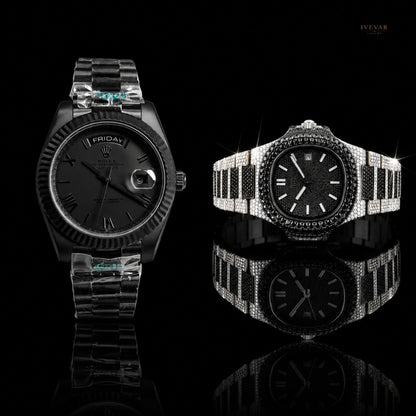 Black Diamond-Inspired Watch Duo – Premium Stainless Steel Statement Timepieces