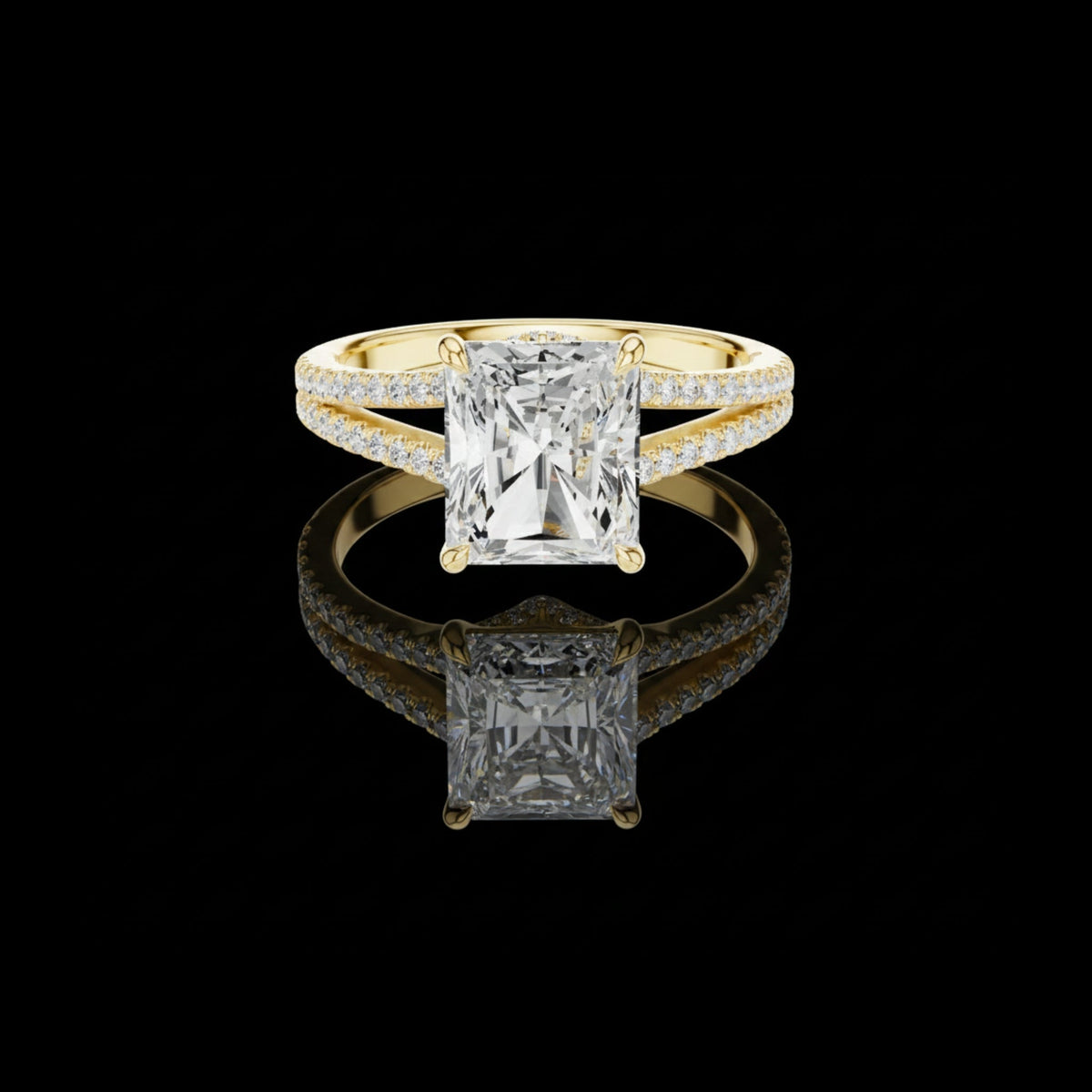 split shank radiant cut lab diamond engagement ring