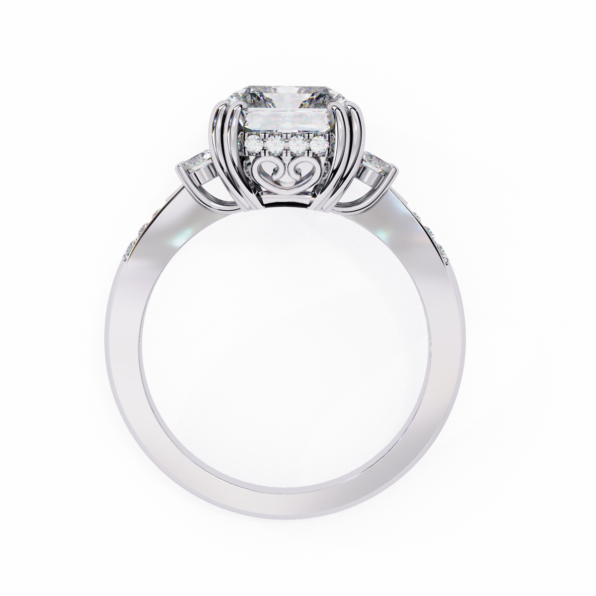 radiant cut three stone lab diamond solitaire wedding ring - view 10