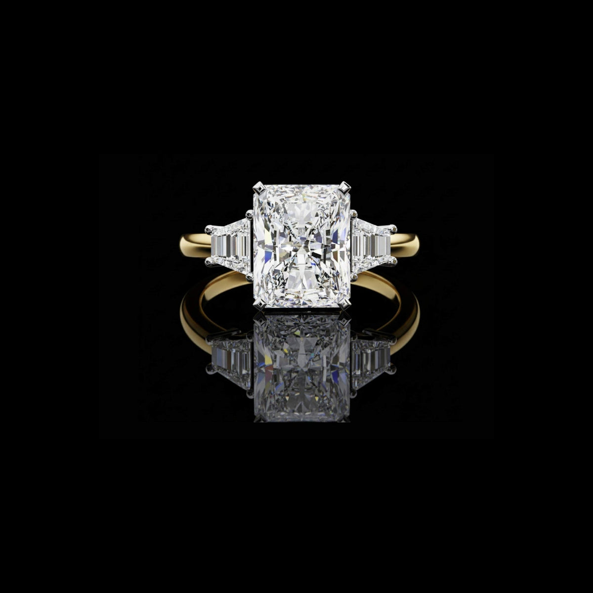 Radiant Moissanite Diamond Engagement Ring With Trapezoid Side Stones