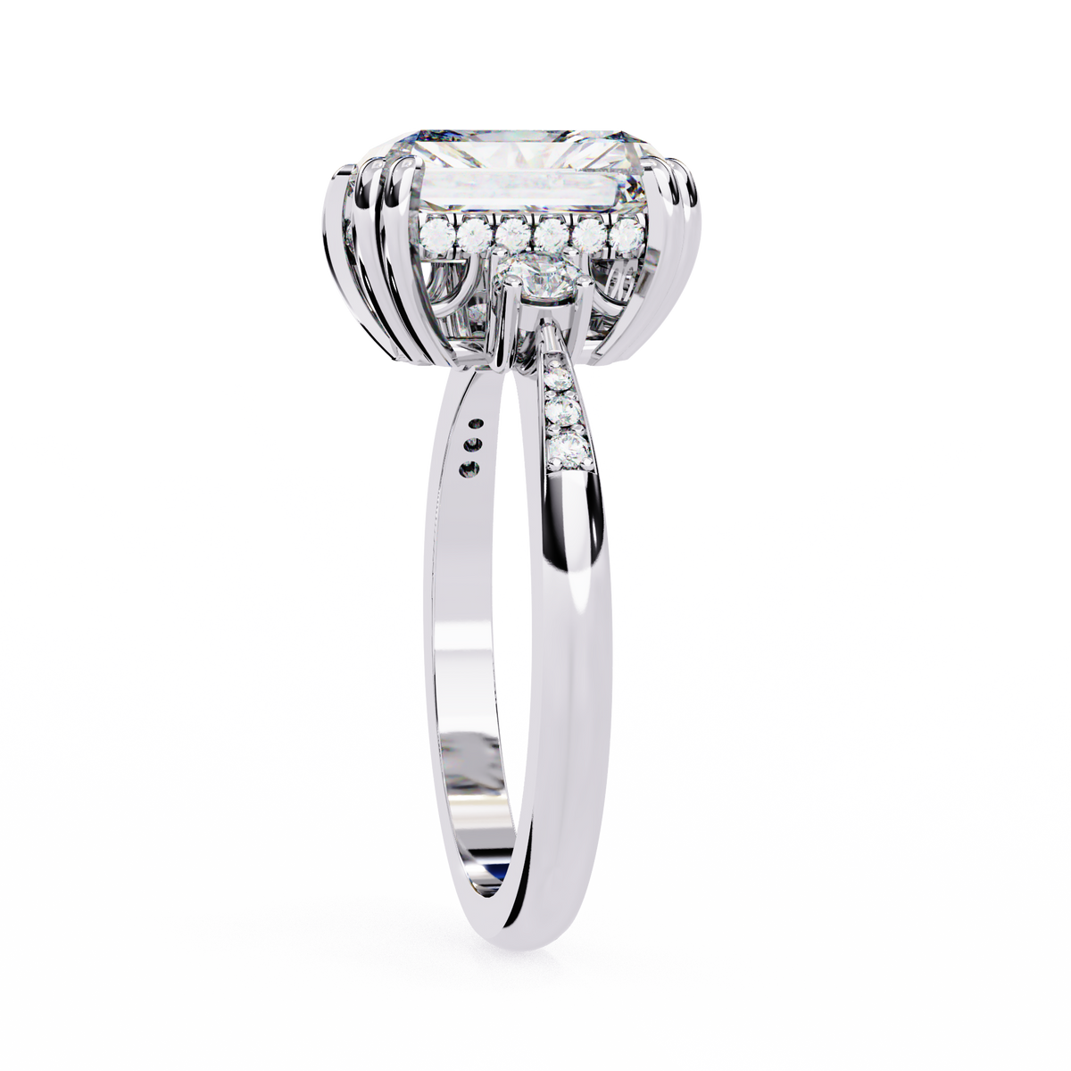 Radiant Cut Three Stone Lab Diamond Solitaire Wedding Ring - View 7