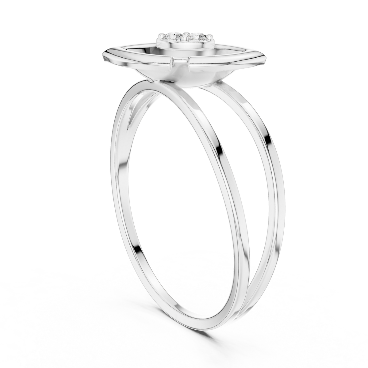 Leaf Solitaire Ring with Bezel Set Lab Round Diamond Accent - View 7