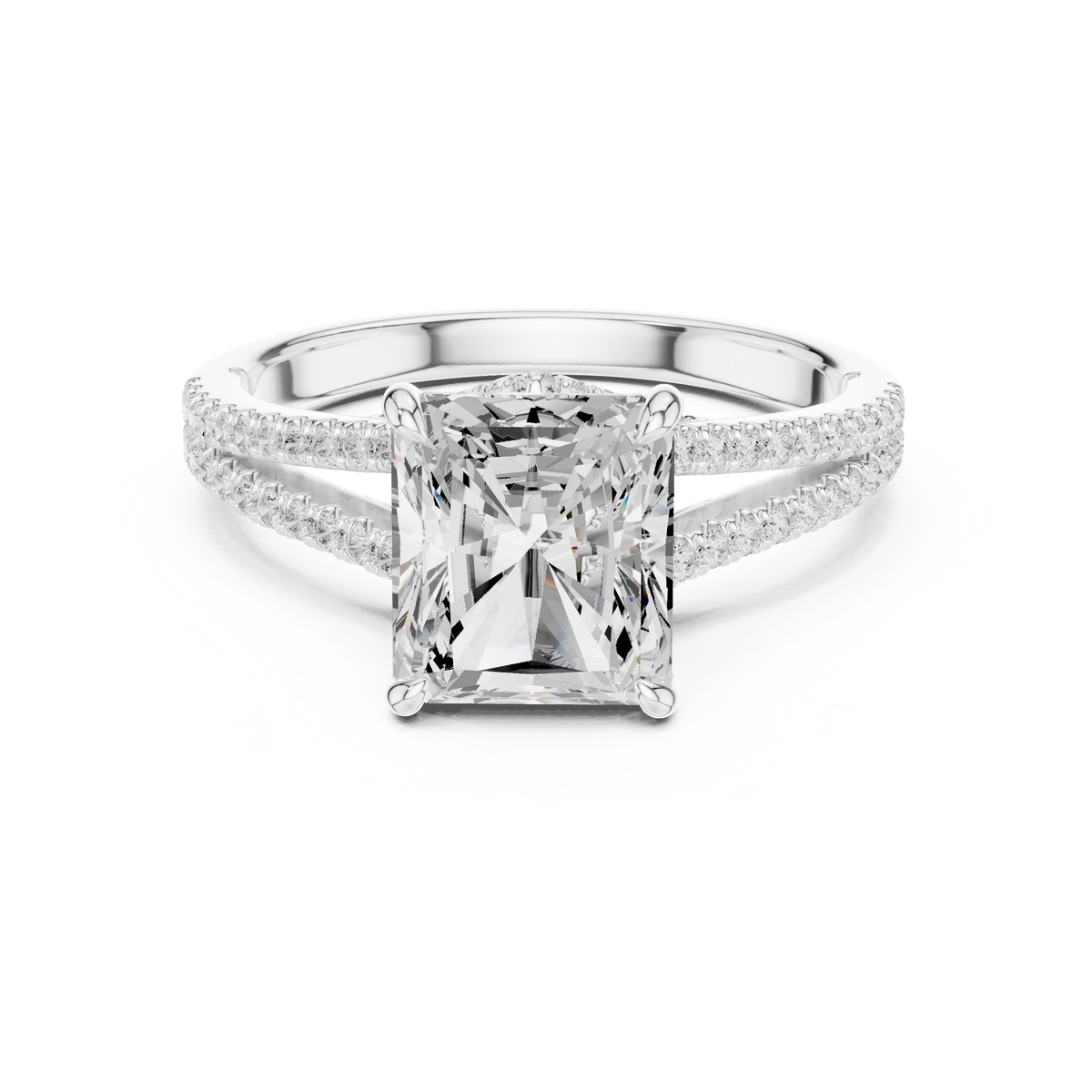 Split Shank Radiant Cut Lab Diamond Engagement Ring - View 3
