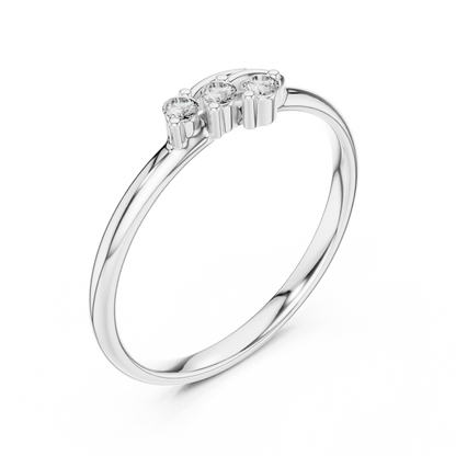 Round Cut Lab Diamond Three Stone Wave Ring - View 6