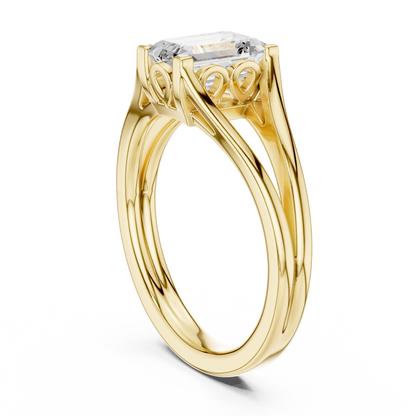 Emerald Cut Split Shank Lab Diamond Solitaire Engagement Ring - View 10