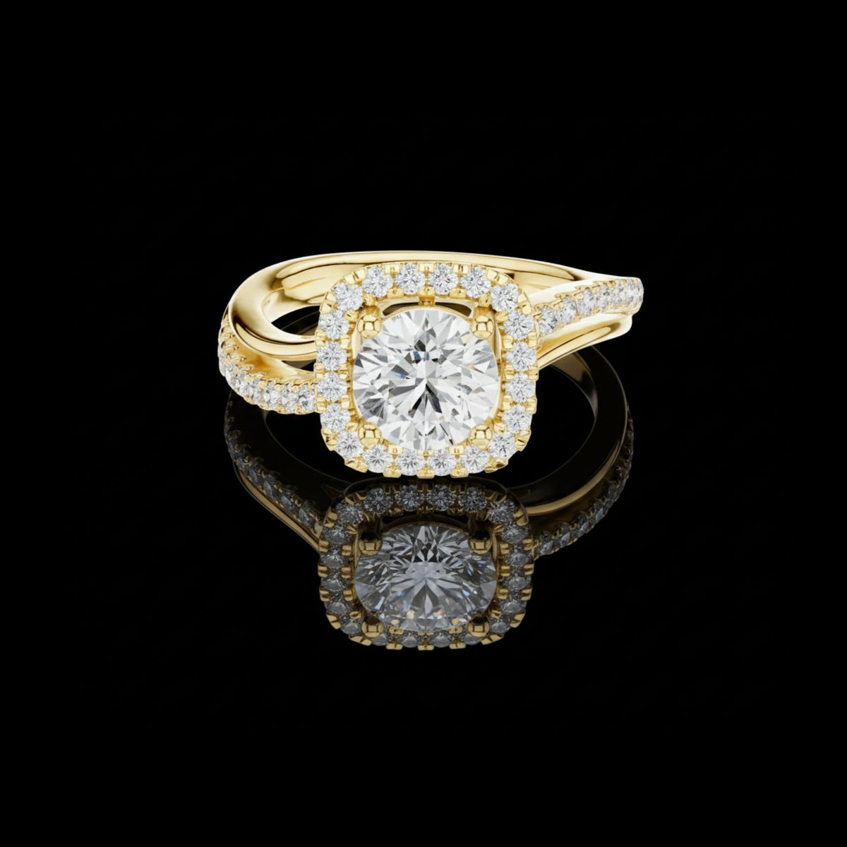 round halo split shank moissanite diamond ring