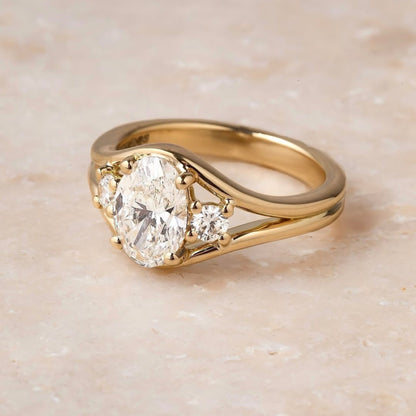 Oval Lab Diamond Split Shank Three Stone Engagement Ring - View 4