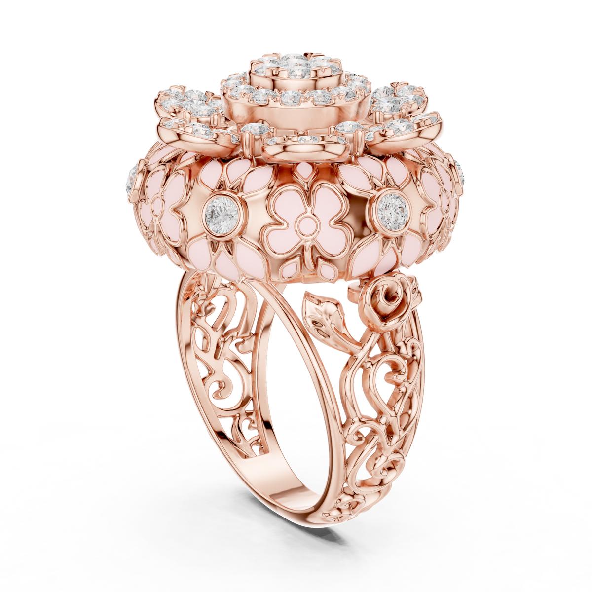 round lab diamond floral cocktail statement ring - view 6