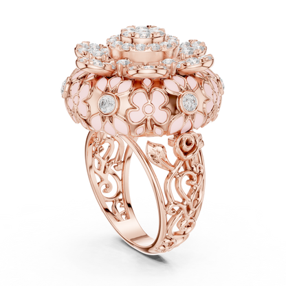 Round Lab Diamond Floral Cocktail Statement Ring - View 6