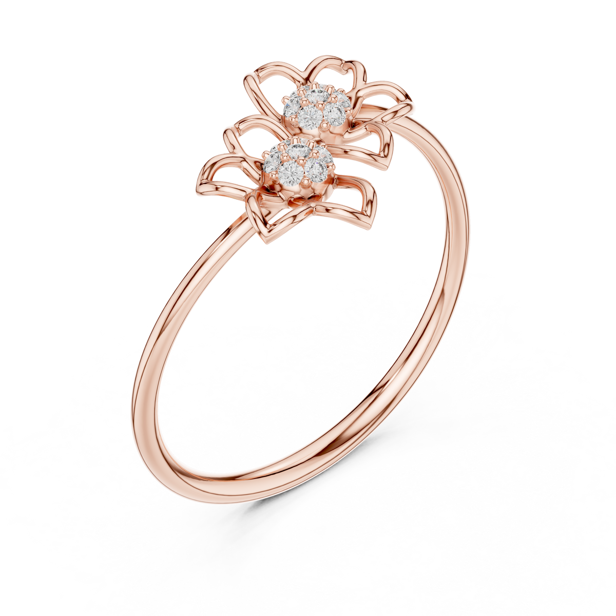 double flower round lab diamond openwork floral ring - view 3