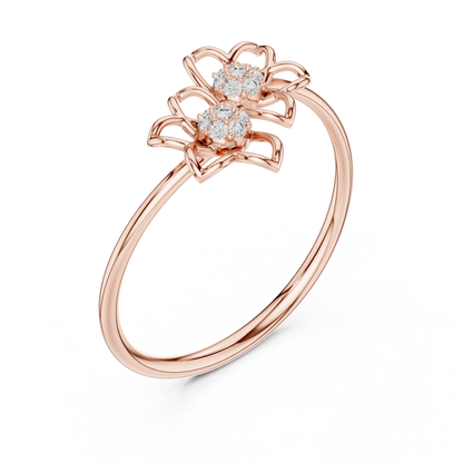 Double Flower Round Lab Diamond Openwork Floral Ring - View 3