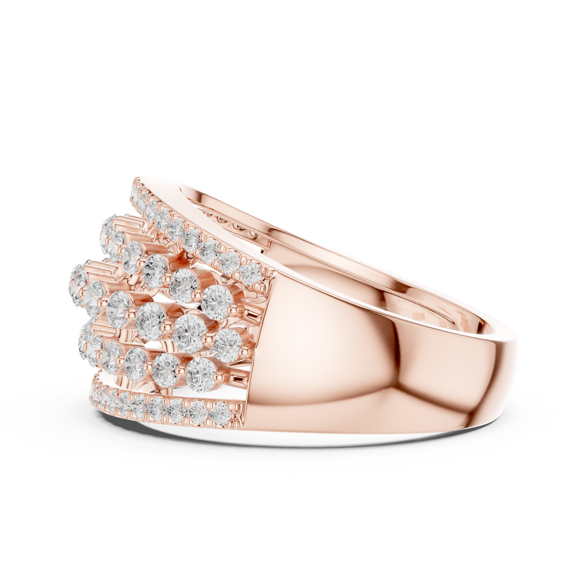 Multi Row Round Lab Diamond Wide Band Ring - View 9