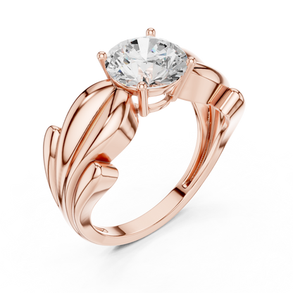 Round Solitaire Sculpted Split Shank Lab Diamond Ring - View 3