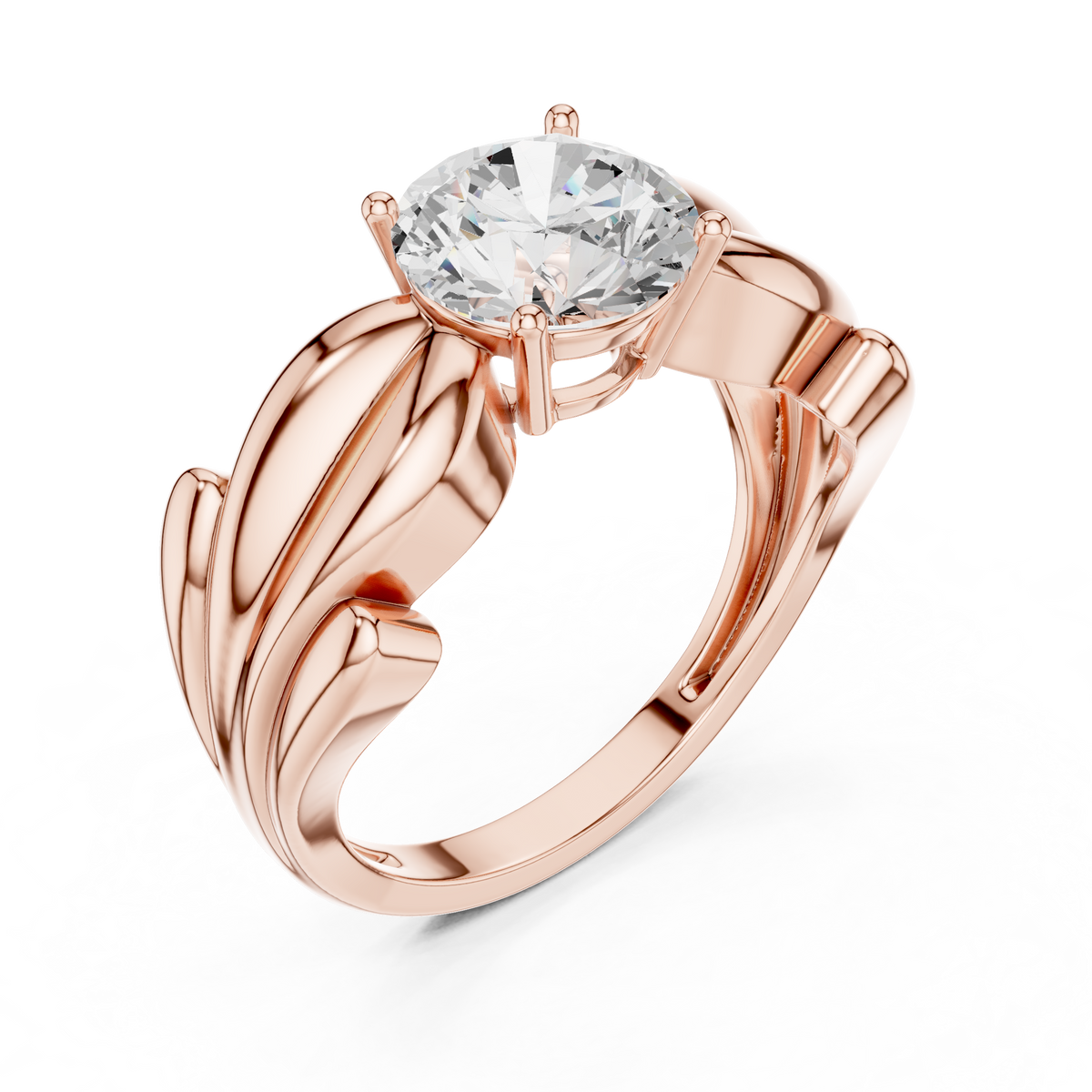 round solitaire sculpted split shank moissanite ring - view 3