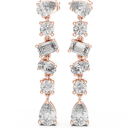 Multi Shape Mixed Cut Moissanite Diamond Linear Drop Earrings Asymmetric Dangle Design - View 9