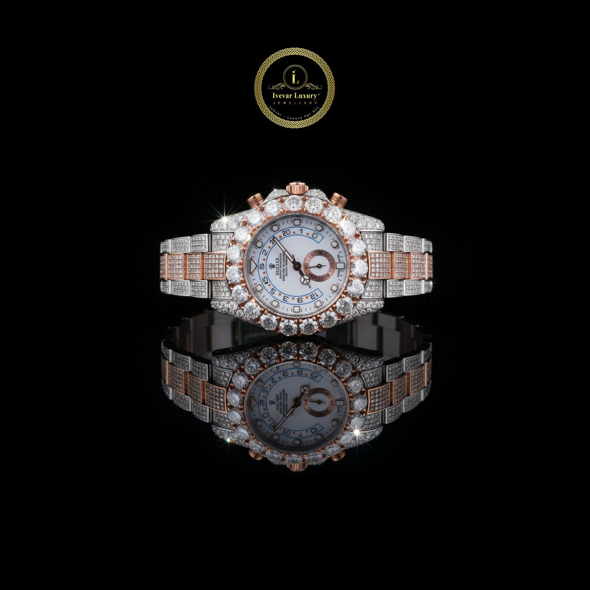 Luxury Round Cut Lab-Grown Diamond Watch Rose Gold & Silver Tone, IVEVAR Exclusive