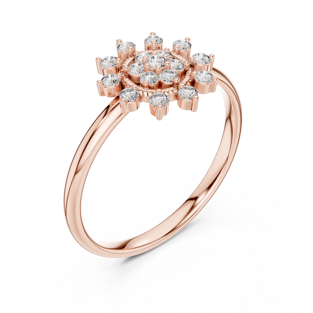 round cut cluster floral lab diamond split shank ring - view 3