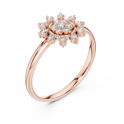 Round Cut Cluster Floral Lab Diamond Split Shank Ring - View 3