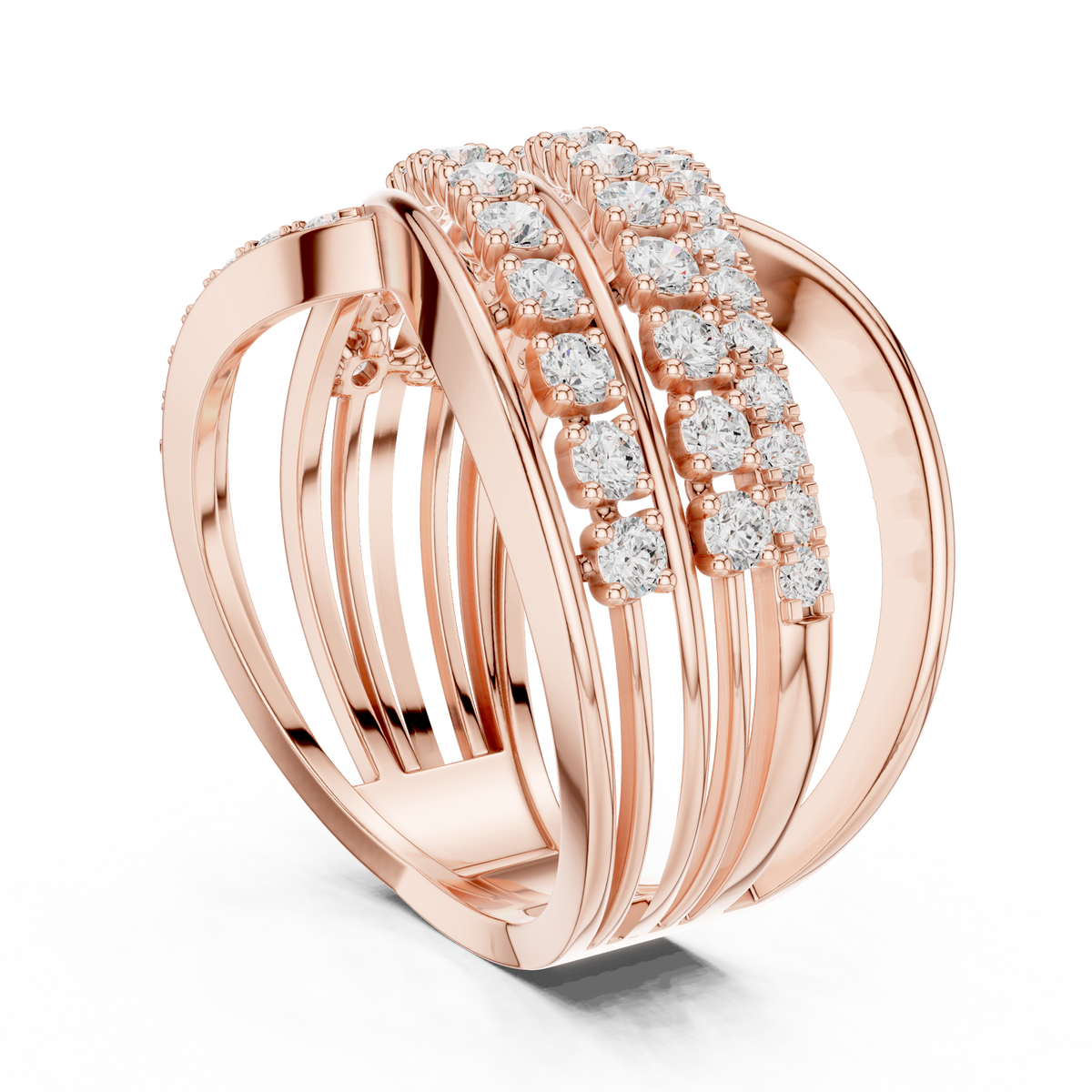 round moissanite diamond multi layer crossover engagement ring - view 3
