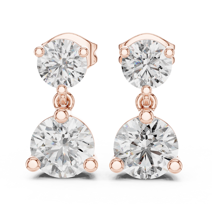 Dual Brilliance Round Moissanite Diamond Drop Earrings with Graduated Two Stone Design - View 9