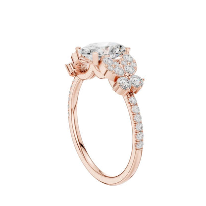 Oval Lab Diamond Cluster Setting Engagement Ring - View 11