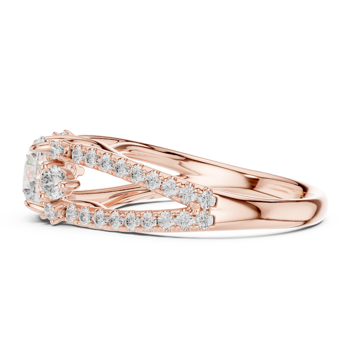 Split Shank Round Cut Lab Diamond Pave Setting Engagement Ring - View 9