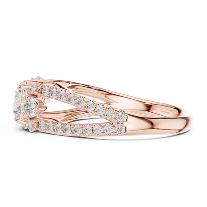 Split Shank Round Cut Lab Diamond Pave Setting Engagement Ring - View 9