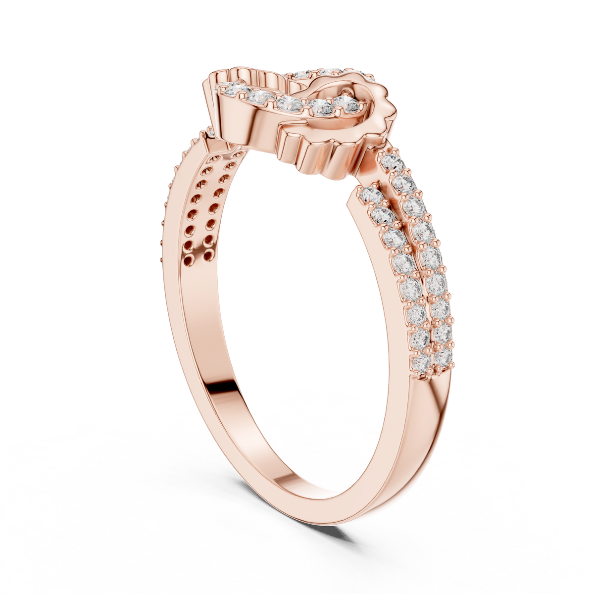 round cut moissanite diamond interlinked halo statement ring pave band - view 6