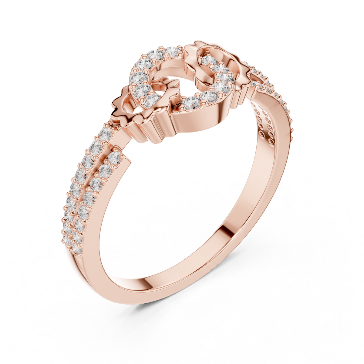 round cut moissanite diamond interlinked halo statement ring pave band - view 3