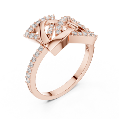 Interlocking Geometric Pave Round Lab Diamond Statement Engagement Ring - View 3