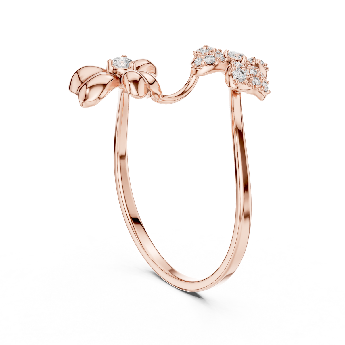 Round Lab Diamond Floral Open Wrap Ring - View 6