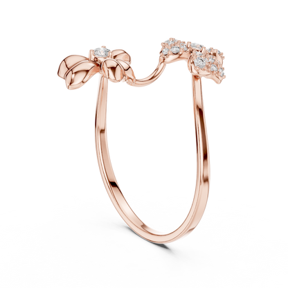Round Lab Diamond Floral Open Wrap Ring - View 6