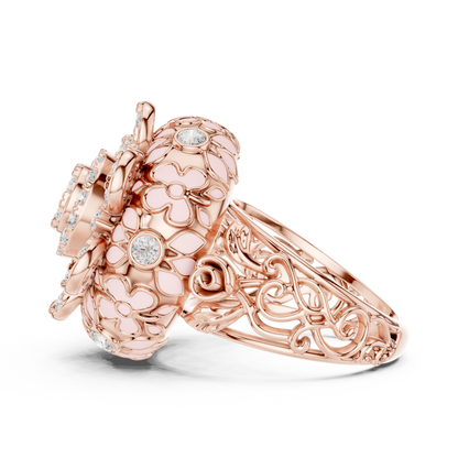 Round Lab Diamond Floral Cocktail Statement Ring - View 9