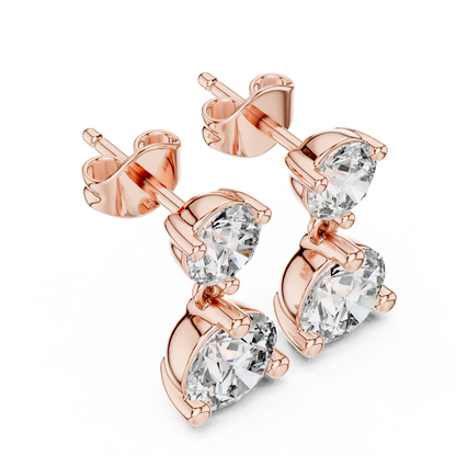 Dual Brilliance Round Moissanite Diamond Drop Earrings with Graduated Two Stone Design - View 3